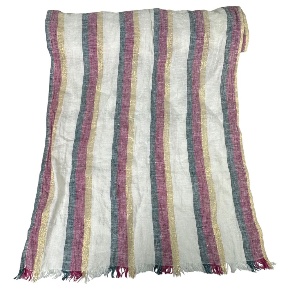 Anthropologie Linen Stripe Fringe Table Runner NEW with Tags
